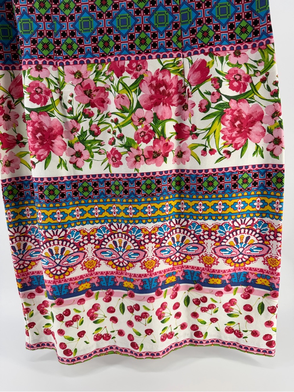NWT Chetta B Floral Cherry Print Sleeveless Cotton Dress, Women's 14 - Picture 3 of 9